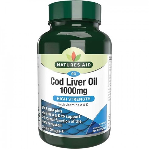 Cod Liver Oil 1000 mg 90 softgels - Natures Aid / Μουρουνέλαιο - Ωμέγα 3